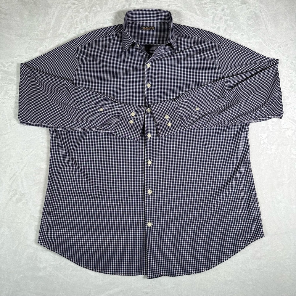 Peter Millar Shirt Men Size XL Checked Long Sleeve Summer Comfort Button Up EUC